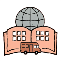 Illustration of a book with a globe and a vehicle, representing global education and travel. Ideal for educational, travel, and learning themes. png