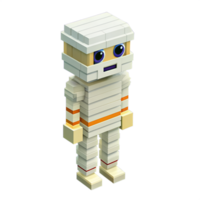 3D voxel art illustration of a cute mummy character in bandages, standing upright, isolated on a white background. png