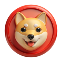 3D illustration of a cute Shiba Inu dog face on a red circular background, perfect for pet-themed designs and digital projects. png