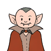 Cartoon vampire character with fangs and cloak, smiling mischievously. Perfect for Halloween designs and themed illustrations. png