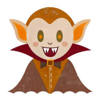 Cute cartoon vampire character with pointed ears, a cape, and fangs. Perfect for Halloween and spooky-themed designs. png