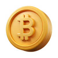 Golden Bitcoin symbol in digital 3D rendering, representing cryptocurrency concept and blockchain technology for web and graphic design projects. png
