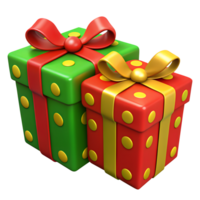 Festive holiday presents with red and green wrapping paper and polka-dotted bows, perfect for Christmas or celebration themes. png