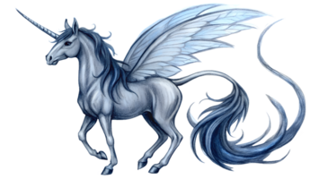 Majestic fantasy unicorn with wings, showcasing mythical elegance and beauty in a digitally illustrated artwork. png