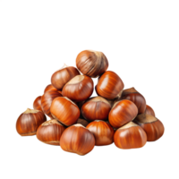 A pile of fresh brown chestnuts isolated on a white background. Perfect for culinary, seasonal, and nature-related themes. png