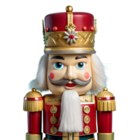 Close-up of a traditional wooden nutcracker soldier in bright red attire, classic Christmas decor, isolated on white background. png