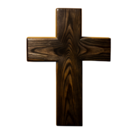 Wooden cross with intricate grain pattern symbolizing faith and spirituality, isolated on a white background. png