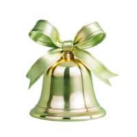 elegante dourado Sino adornado com uma delicado verde fita, isolado em uma branco fundo, perfeito para feriado decorações e festivo ocasiões. png