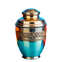 Elegant polished metal urn with intricate detailing, suitable for memorials and commemorations. A symbol of respect and remembrance. png