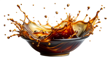Dynamic splash of dark liquid in a bowl, showcasing motion and energy in a high-speed photography shot. Perfect for food and drink themes. png