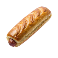 Close-up image of a delicious sausage roll with a golden-brown crispy pastry. Perfect for food-related projects and culinary presentations. png