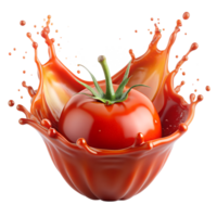 Fresh tomato splashing in vibrant red sauce. Perfect for food, culinary, or ingredient-related content. png