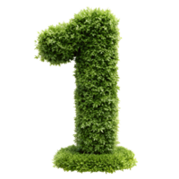 Green leafy number one, eco-friendly symbol made of lush foliage, representing nature and sustainability, isolated on a white background. png