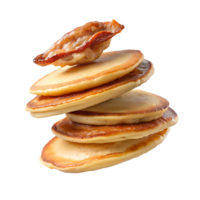 Stack of fluffy pancakes with crispy bacon on top, isolated on white background. Perfect for breakfast-themed images. png
