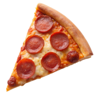 Slice of pepperoni pizza with melted cheese and tomato sauce on a thin crispy crust. Perfect for food lovers and culinary presentations. png