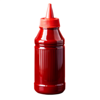 Red squeeze bottle with a ribbed design. Ideal for condiments like ketchup. Isolated on white background shot, perfect for various uses. png