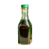 Glass bottle filled with brown liquid, isolated on a white background. Perfect for food, beverage, and culinary projects. png
