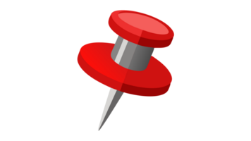 Close-up of a red push pin on a white background, commonly used for office, school, and home bulletin boards or maps. png
