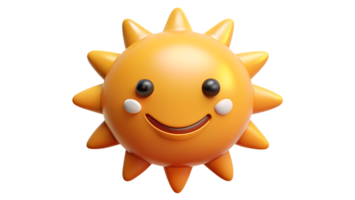 Bright 3D smiling sun icon with vibrant colors and a cheerful expression, perfect for summer-themed designs and creative projects. png