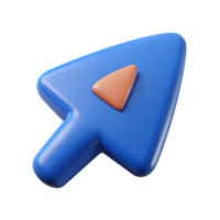 3D render of a blue computer cursor arrow icon with a red triangle accent, isolated on a white background. Perfect for digital themed graphics. png