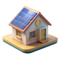 3D icon of a house with solar panels on the roof, symbolizing renewable energy and sustainable living on a white background. png