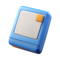 3D render of a colorful, blue and white square badge with an orange accent on the corner, isolated on a white background. png