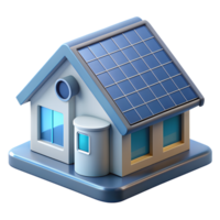 3D illustration of an energy-efficient house with solar panels and modern design, representing renewable energy and sustainable living. png