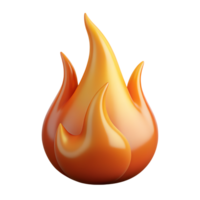 A 3D digital rendering of a stylized flame icon with smooth, rounded edges and vibrant orange hues, isolated on a white background. png