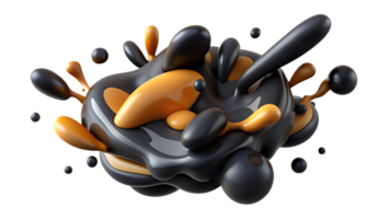 Abstract black and gold liquid splash, modern 3D render, dynamic and vibrant motion, perfect for creative designs and backgrounds. png