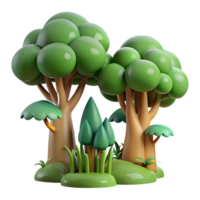 3D illustration of vibrant and colorful cartoon trees in a forest setting, suitable for animations and children's projects. png