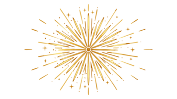 Golden fireworks explosion on black background. Sparkling celebration element for festive occasions and special events. png