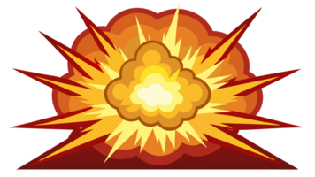 Graphic explosion with vibrant orange and yellow colors. Ideal for comic, game, and action themes in digital design. High resolution. png