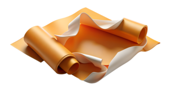 Close-up of crumpled orange and white material with rolled edges, creating a folded, textural abstract composition. png