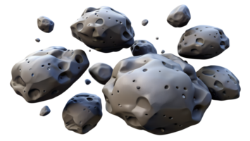 Collection of 3D-rendered asteroids and space rocks on a white background, showcasing realistic textures and details. png