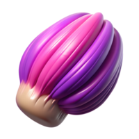 Digitally rendered colorful abstract object with vibrant purple and pink hues, resembling a futuristic seed or pod on a white background. png
