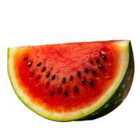 Close-up image of a juicy watermelon slice with vibrant red flesh and black seeds, ideal for summer and healthy eating themes. png
