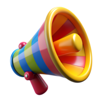 colorida megafone ícone com vibrante listras dentro 3d Renderização, isolado em branco fundo, perfeito para anúncios e comunicação temas. png