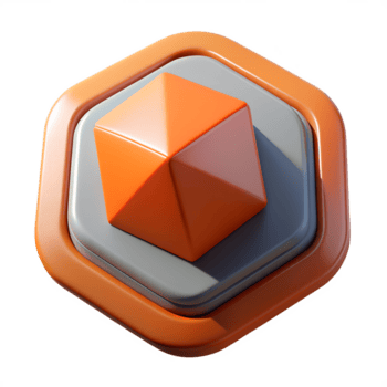 astratto geometrico 3d icona con un arancia esagonale prisma su un' grigio e arancia sfondo, Perfetto per moderno design concetti. png