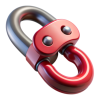 Close-up of a red and silver metal shackle or chain link on a white background, symbolizing connection and security. png
