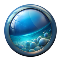 Blue futuristic abstract bubble icon with a marine background design, symbolizing oceanic elements and underwater themes. png