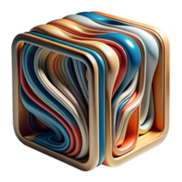Abstract 3D render of multicolored intertwined curves forming a geometric cube, showcasing modern digital art and design. png