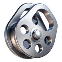 Close-up of a metal pulley wheel with round holes, used in mechanical systems and industrial applications for lifting and moving heavy loads. png