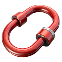 Red metal shackle link isolated on white background. High-quality industrial tool for security, construction and mechanical applications. png