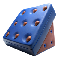 Blue and brown triangular foam block with circular indents and protrusions, perfect for promotional and creative design purposes. png
