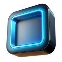 Futuristic blue glowing 3D icon with sleek black background, high tech symbol for technology and innovation concepts. png