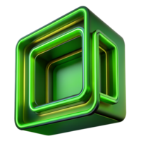 Futuristic 3D green glowing geometric shape with neon lights, perfect for modern design concepts and digital art backgrounds. png