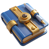 Elegant blue journal with golden clasp and attached pen, perfect for writing, sketching, and creative note-taking. png