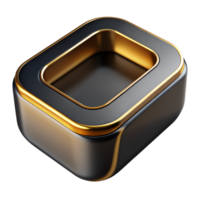 Modern 3D metallic gold and black square icon with hollow center, isolated on white background, suitable for technology and app design. png