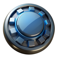High-resolution illustration of a futuristic blue and silver circular button with intricate geometric details and modern design elements. png