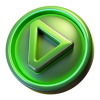Green play button icon with a glossy, futuristic design. Perfect for multimedia, technology, UI elements, and app interfaces. png